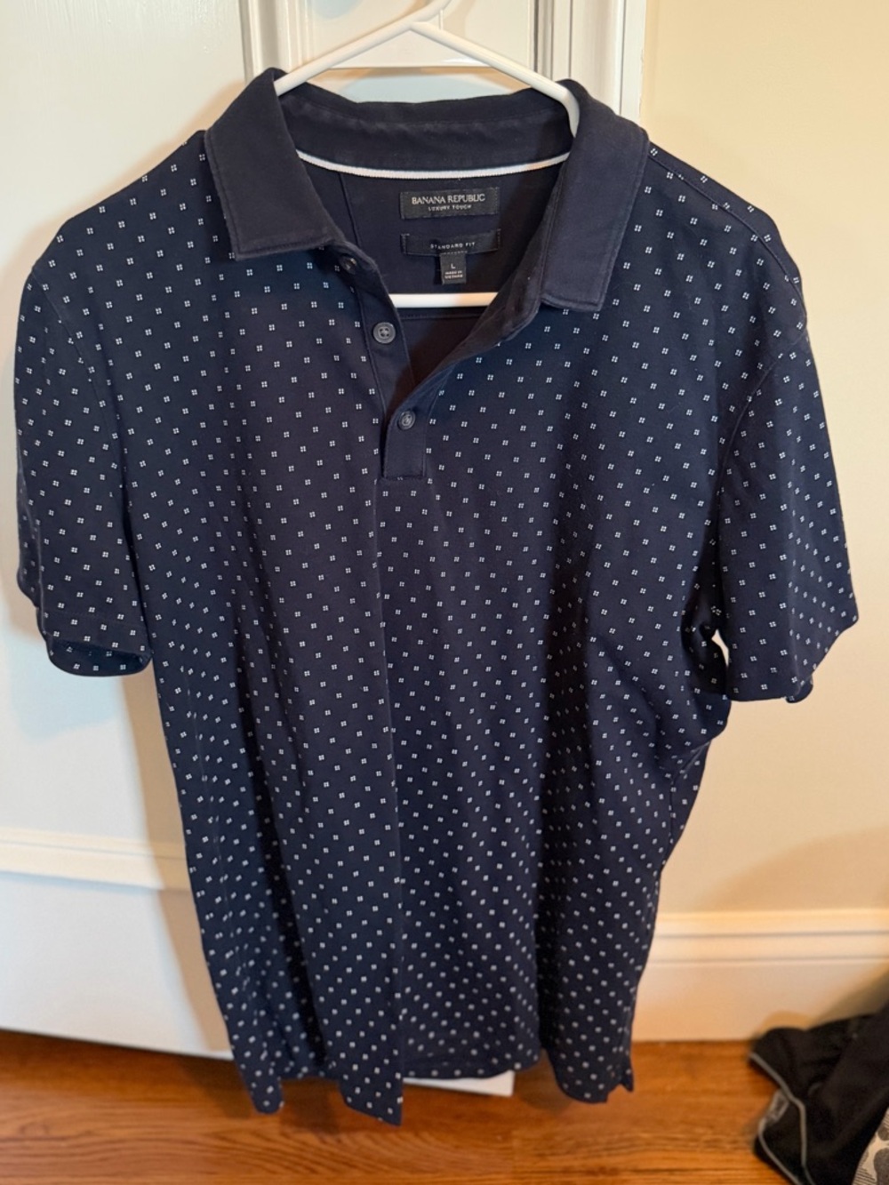 Banana Republic Navy Polo with White Micro Squares